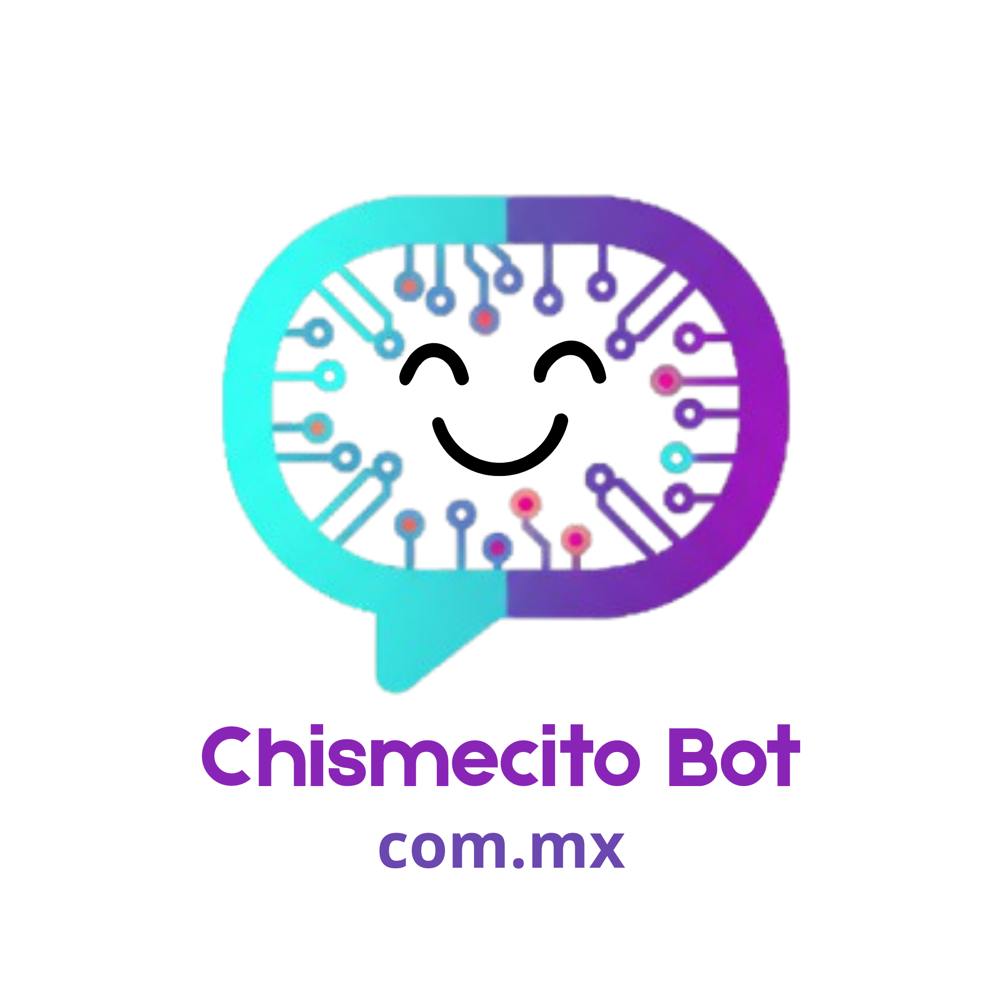 sotipo de Chismecito Bot, un icono de burbuja de chat con circuitos tecnológicos y una cara sonriente y amable.